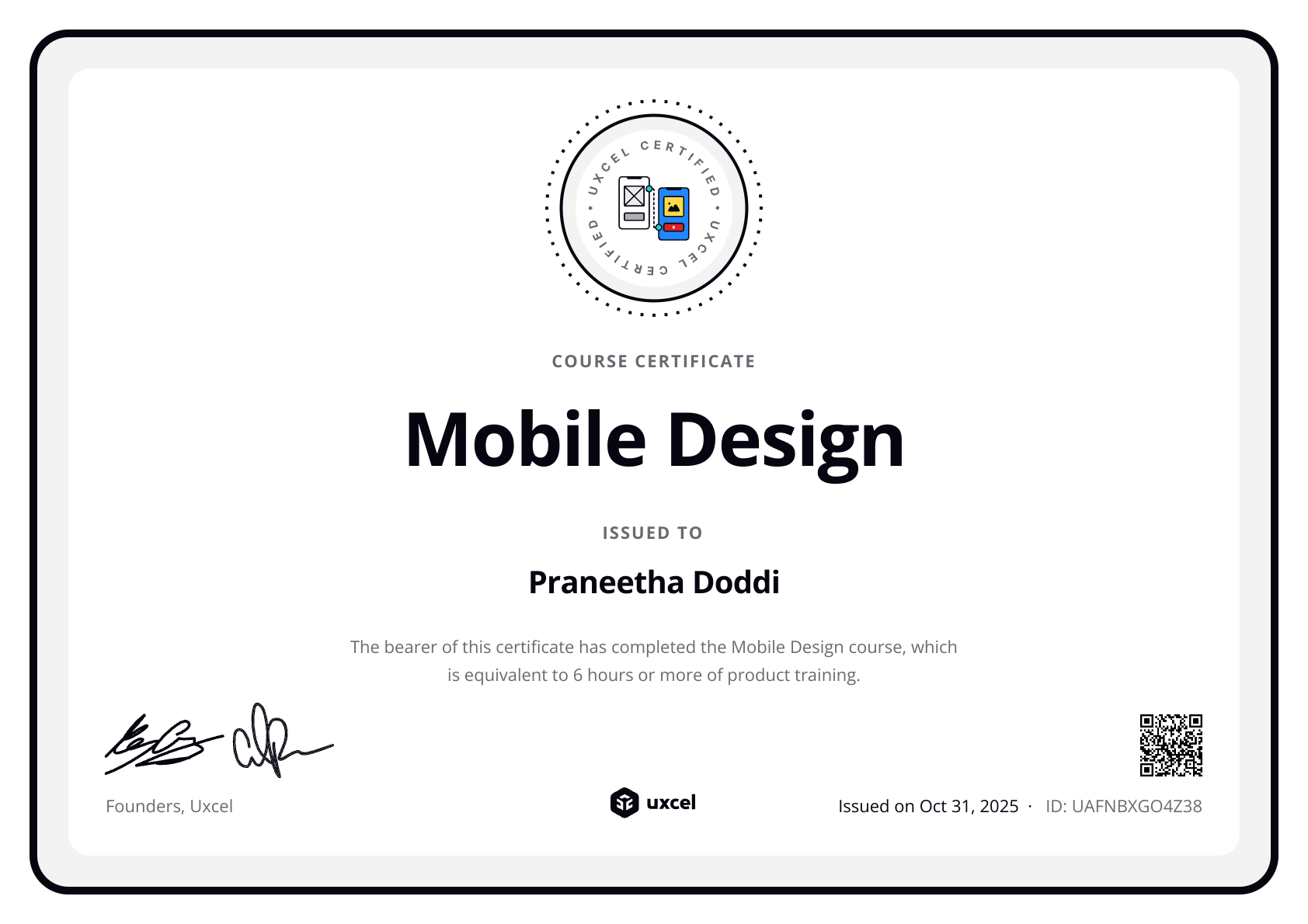 Praneetha Doddi's certificate